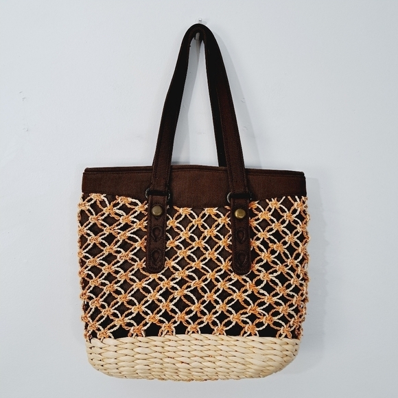 Lucky Brand Woven Straw Canvas Boho Large Festival Tote Bag - Picture 1 of 11